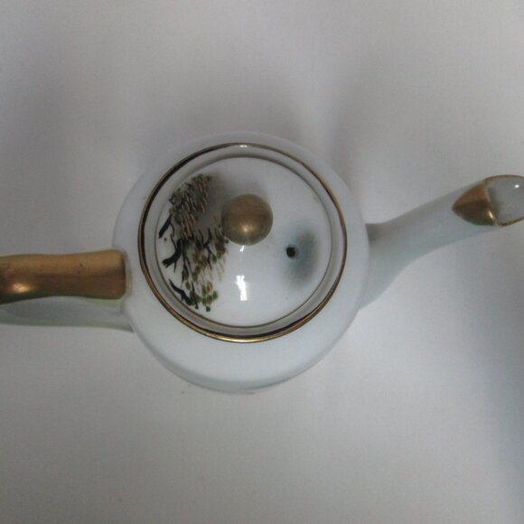 Vintage Porcelain Teapot with Spout Hand-painted Japanese Village 7" tall w/ Lid - Picture 7 of 12